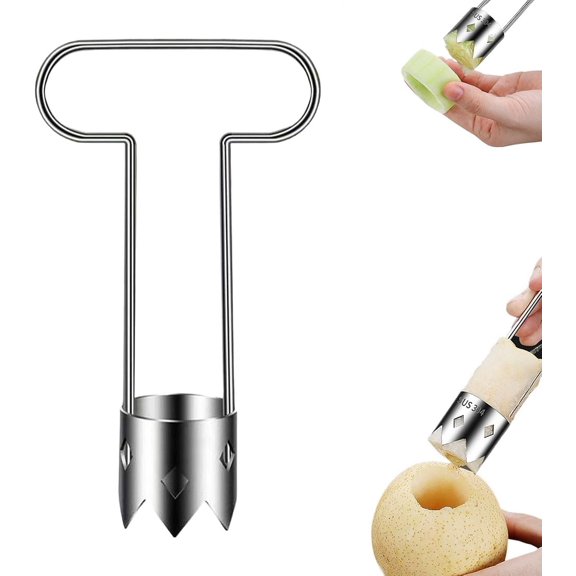 Stainless Steel Fruit and Vegetable Corer, Bell Pepper Seed Remover Tool with Serrated Blade, Kitchen Core Remover for Peppers, Pears, Apples, Tomatoes and Pineapples