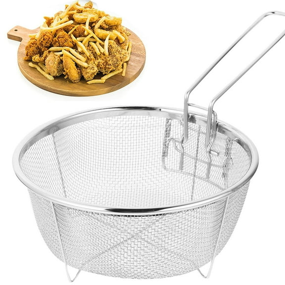 Stainless Steel Fry Basket Wire Mesh Chip Frying Serving Basket With Detachable Handle for Kitchen Cooking Gadgets