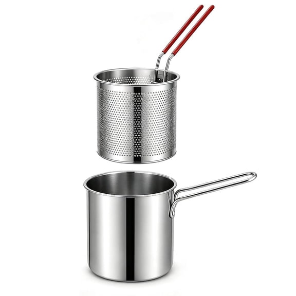 Stainless Steel Fryer Pot with Basket, Personal Mini Deep Fryer Set for Home Cooking