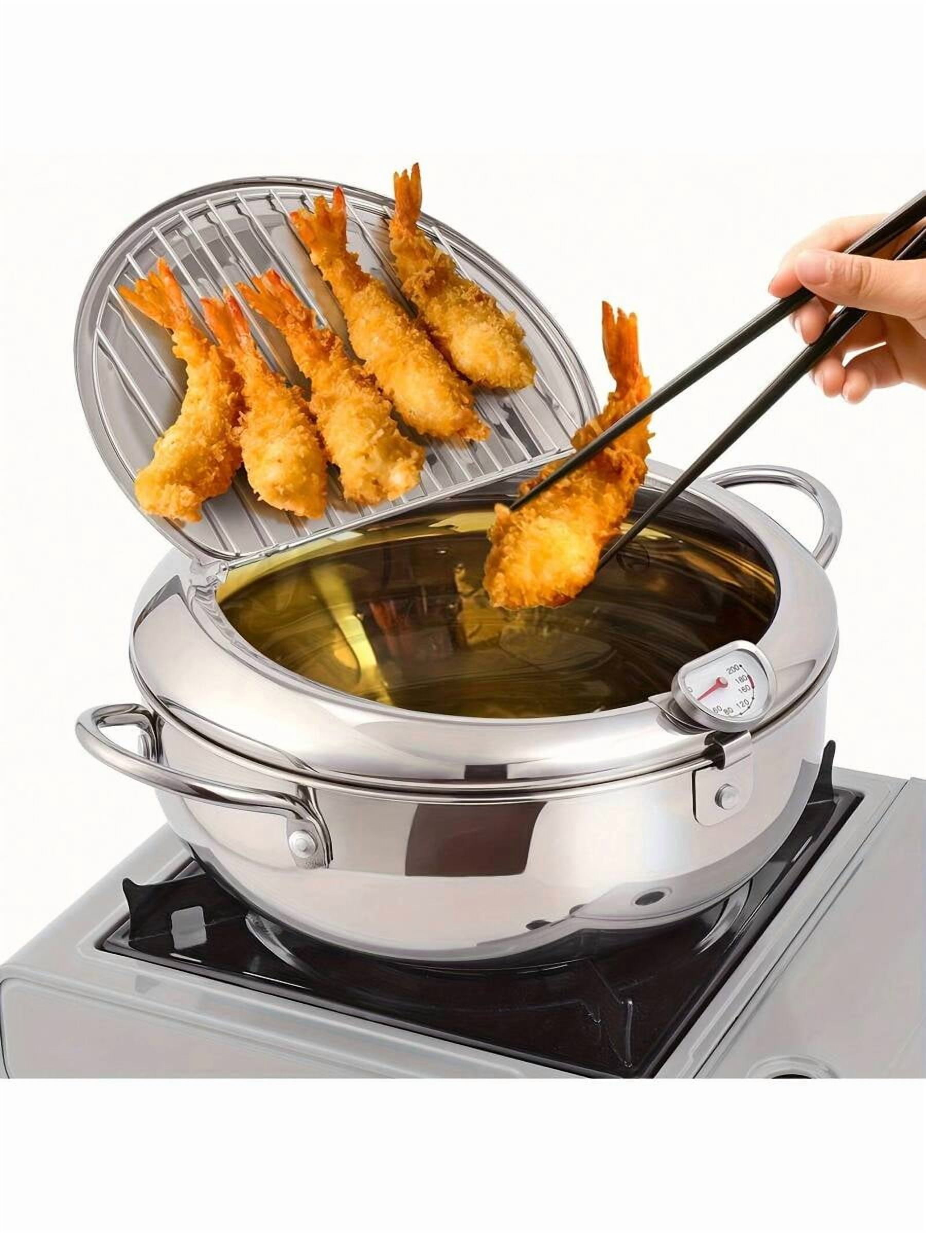 Stainless Steel Frying Pan with Lid Temp Control Oil Filter Rack Stainless Steel Frying Pan with Lid Temp Control Oil Filter Rack