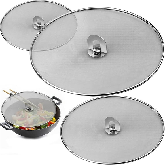 Stainless Steel Frying Pan Splatter Guard, Splatter Screen Splash, Splash With Folding Handle Guard for Cooking Splatter Guard Pan Cover Protector for Kitchen Pots Mesh Lid 29cm/11.41"