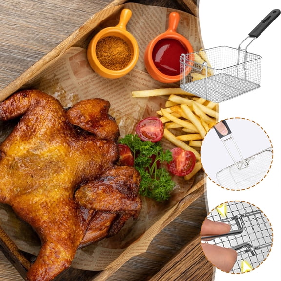 Stainless Steel Frying Sieve Basket - Deep Fryer Mesh Strainer for Oil Filtering, Barbecue Party Cooking, Deep Frying Battered Vegetables, Chicken, and Fish - Compact Kitchen Accessory for Home Use