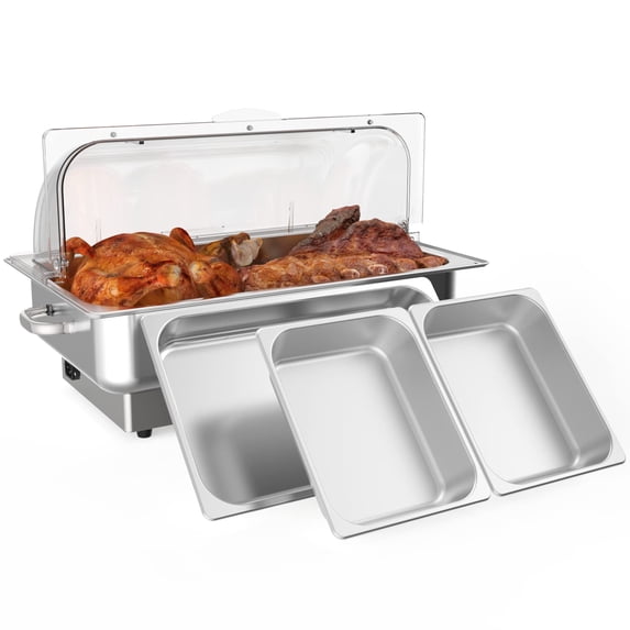 Stainless Steel Full Size Electric Chafer with Transparent Lid, Electric Chafing Dish Set with Temperature Control