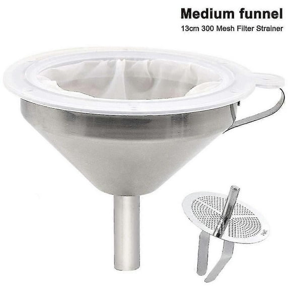 Stainless Steel Funnel, 5 Inch 304 Stainless Steel Kitchen Funnel With Stainless Steel Strainer Filter And 300 Mesh Food Filter Strainer For Transferr