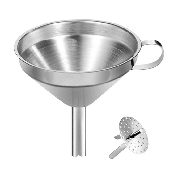 Stainless Steel Funnel Filter, 2024 New Food Grade Kitchen Funnels with Removable Strainer Cleaning Brush, Perfect for Transferring of Liquid Oils Jam Dry Ingredients Powder (10cm)