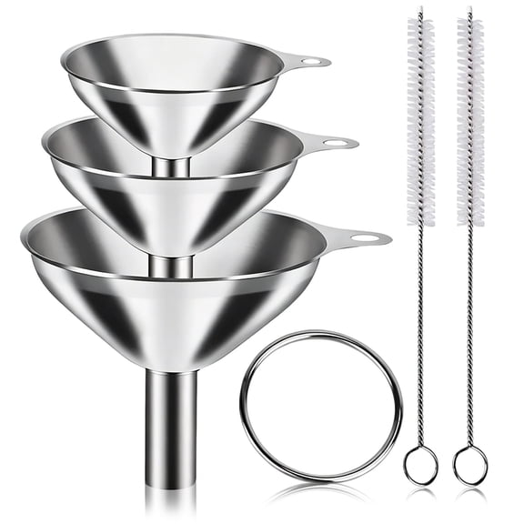 Stainless Steel Funnel, Large Medium Small Funnel Set of 3 Food Grade Mini Funnels with 2 Brushes for Kitchen Use Transferring Essential Oils Liquid Fluid Spice Dry Ingredients Powder
