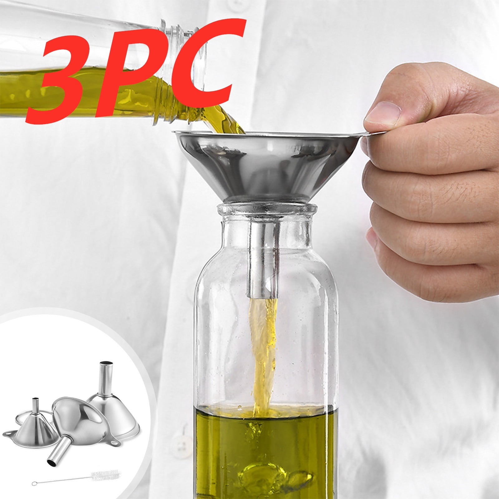 Lot De 3 Petits Entonnoirs En Inox Pour Cuisine - Remplissage De Bouteilles, Argentés