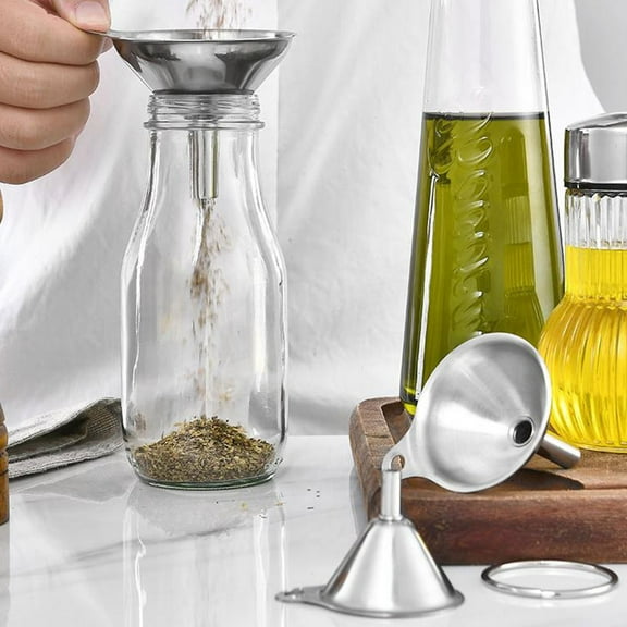 Stainless Steel Funnels with Cleaning Brushes, Large Small Funnel Set of 3, Food Grade Mini Metal Kitchen Funnel for Transferring Essential Oils, Liquid, Small Funnels for Filling Bottles Flask