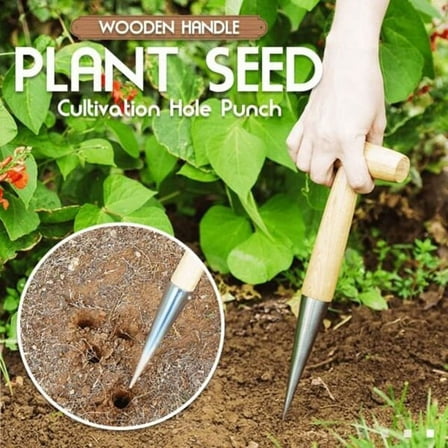 Stainless Steel Garden Dibber, Bulb Planter with Wooden Handle, Bulb Planter for Sowing Seeds, Transplanting Vegetable Flowers