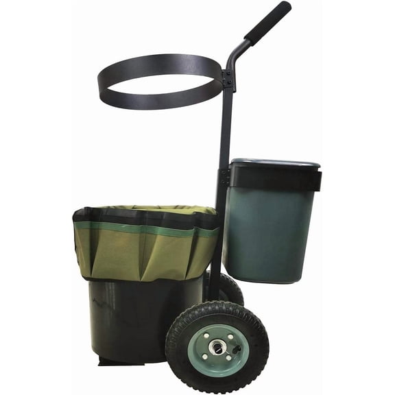 Stainless Steel Garden Hand Cart with 8-Pouch Bag, 5-Gallon Detachable Bucket and 3-Gallon Basket