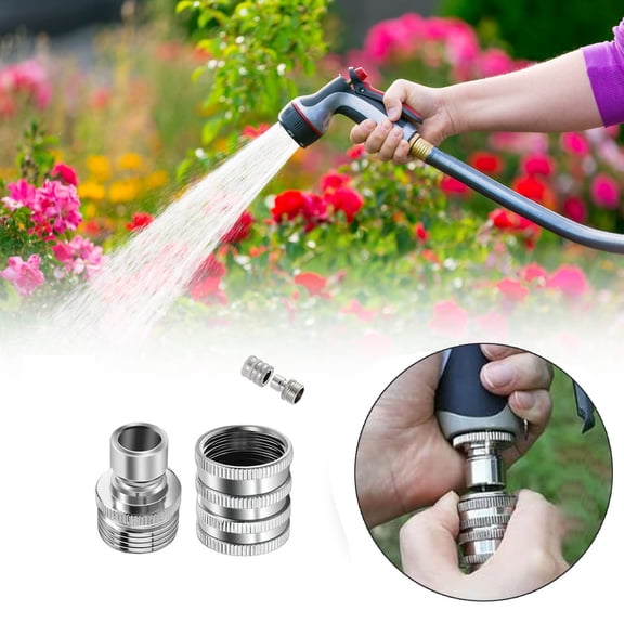 Stainless Steel Garden Hose Adapter Fitting 3/4 Inch and 1/2 Inch GHT Thread for Outdoor Faucet Water Tap Pipe Connection