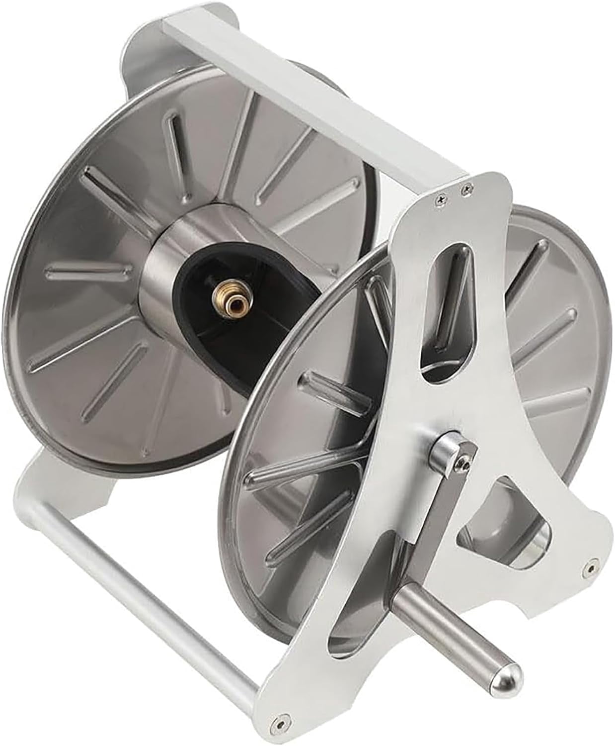 Stainless Steel Garden Hose Holder Kit, Professional Metal Hose Reel, Freestanding Garden Hose Reel with 360° Rotatable Handle, Holds 50M Hose Capacity, for Yard Garden Farm and Patio