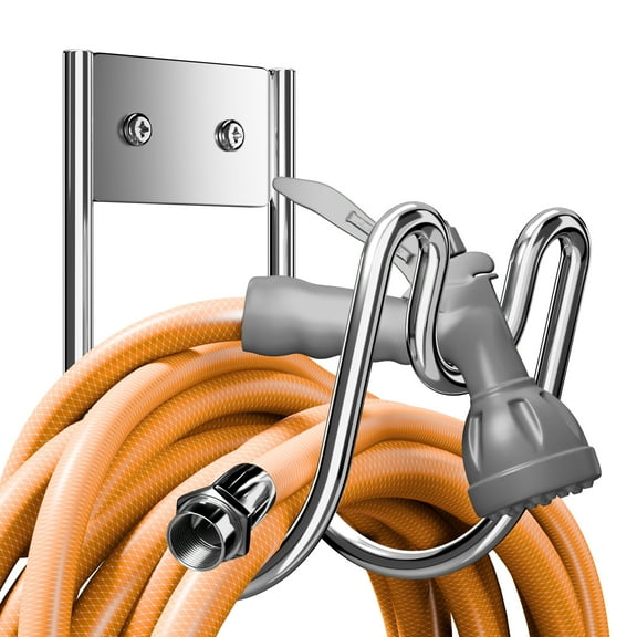Stainless Steel Garden Hose Holder - Silver SS304 Water Hose Holder - Wall Mounted Hose Hanger Heavy Duty for Water Hose Extension Cords Vacuum Hose, Anti-Rust