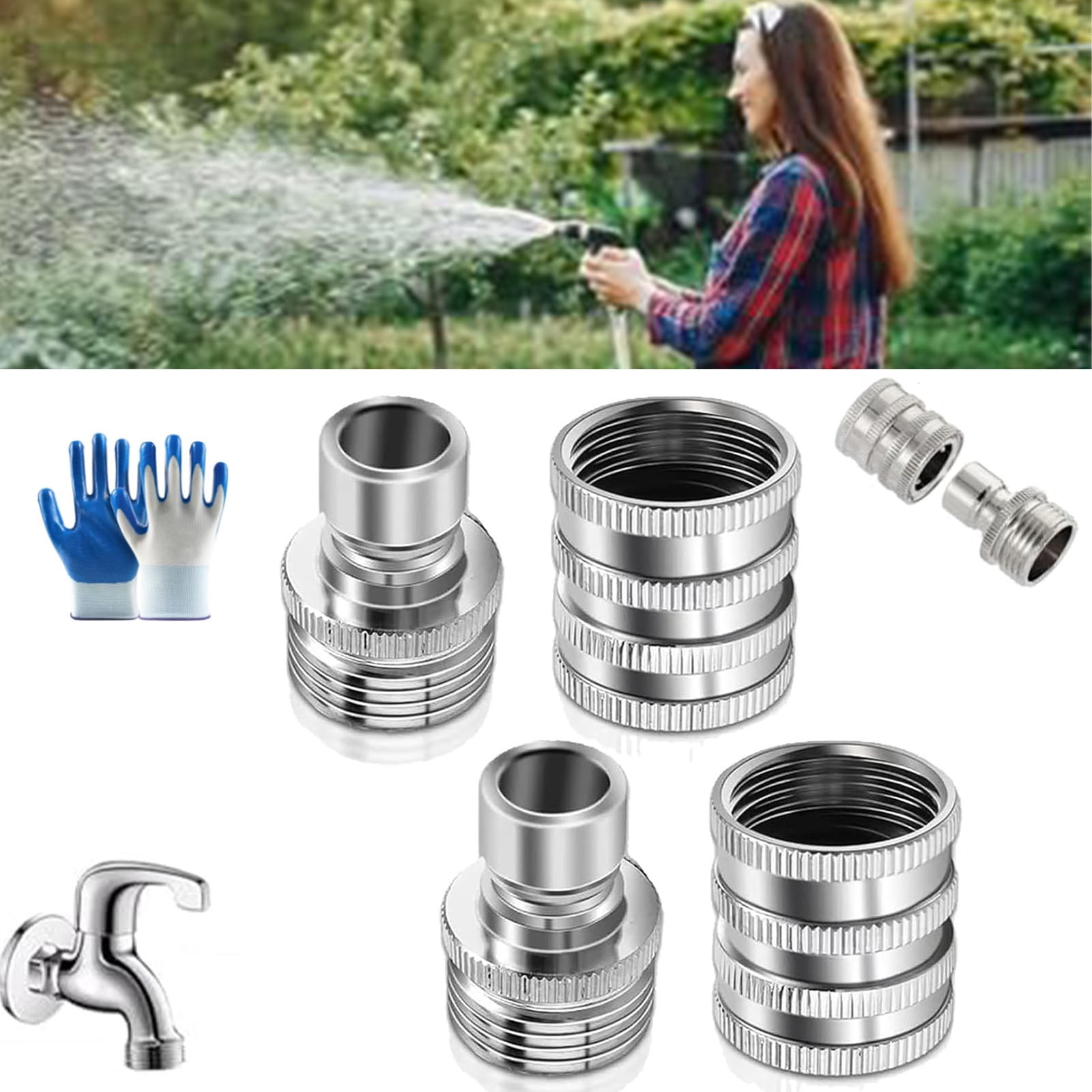 Stainless Steel Garden Hose Quick Connect Fittings Set, 3/4″ Universal Water Hose Connectors Kit, Quick Connect Garden Hose to Pressure Washer Adapter for Faucet Pressure Washer & Outdoor Irrigation