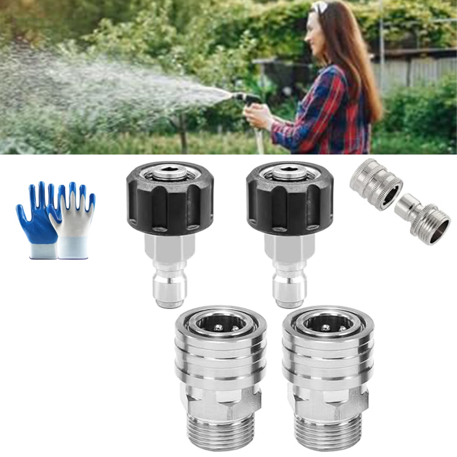 Stainless Steel Garden Hose Quick Connect Fittings Set, 3/4″ Universal Water Hose Connectors Kit, Quick Connect Garden Hose to Pressure Washer Adapter for Faucet Pressure Washer & Outdoor Irrigation
