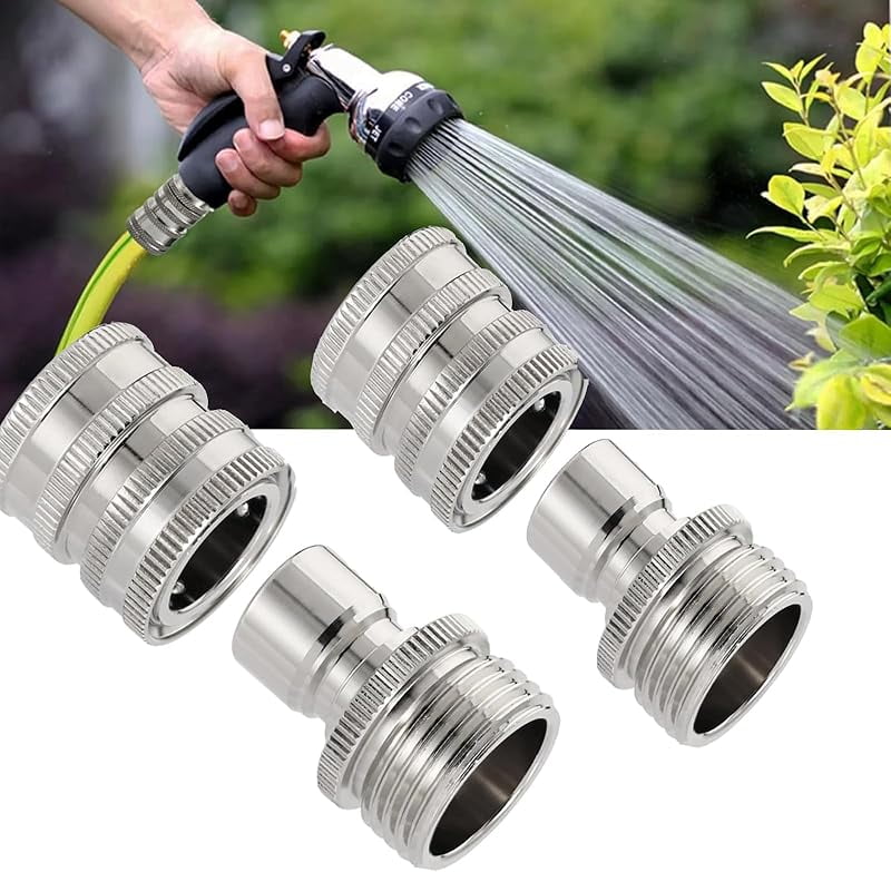 Stainless Steel Garden Hose Quick Connect Fittings Set，Universal Fit 3/4 Inch Stainless Steel Water Hose Quick Connector ，Ideal For Gardens, Farms, Duty Irrigation (2PCS)