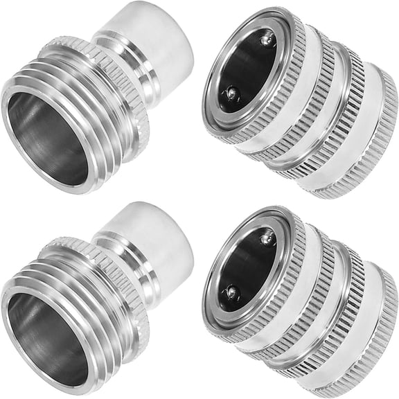 Stainless Steel Garden Hose Quick Connect Set, 3/4 Inch GHT Coupler Fittings, Leak Proof and High Pressure Connectors for Outdoor Watering, Sprinklers, and Pressure Washers