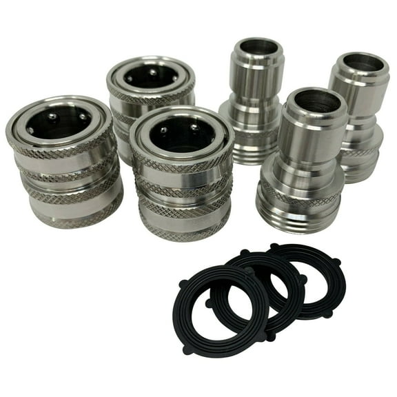 Stainless Steel Garden Hose Quick Connect Set - 3 Female QC x 3 Male Plugs (3x3)