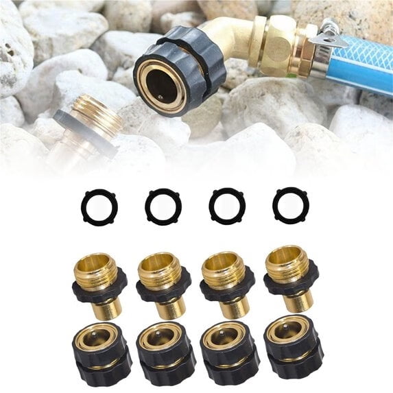 Stainless Steel Garden Hose Quick Connector Fittings Set – 3/4 Inch GHT Thread Water Hose Connectors –Male and Female Quick Release Garden Hose Adapter (4 sets)