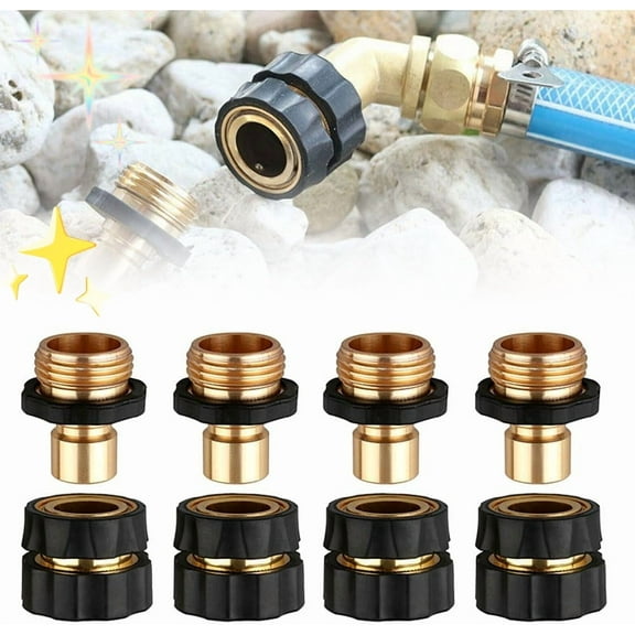 Stainless Steel Garden Hose Quick Connector Fittings Set, Thread Water Hose Connectors, 3/4 Inch GHT Brass, Quick Release Adapter (4 sets)