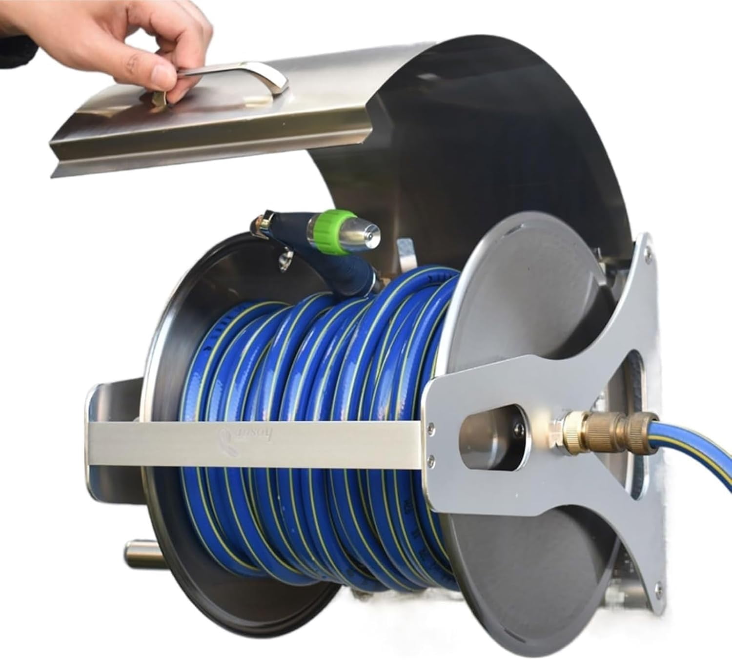 Stainless Steel Garden Hose Reel, High Pressure Washer Hose Reel, Wall/Floor Mounted Metal Water Hose Reel with Handle and Mounting Bracket, for Yard Garden Farm and Patio