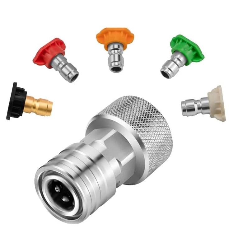 Stainless Steel Garden Hose to Pressure Washer Adapter, 3/4" GHT to 1/4" Quick Connect Fitting, Leak-Proof Water Hose Converter for Car Wash (K)