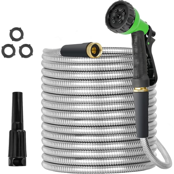 Stainless Steel Garden Hose with Aluminum Fittings, Crush-Resistant and Kink-Free, 50-Foot
