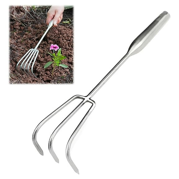 Stainless Steel Garden Rake - 4 or 8 Tooth Heavy Duty Leaf Rake, Carbon Steel Head with Non-Slip Plastic Handle, 24" or 39.5" for Yard Work, Beach Cleaning, Landscaping