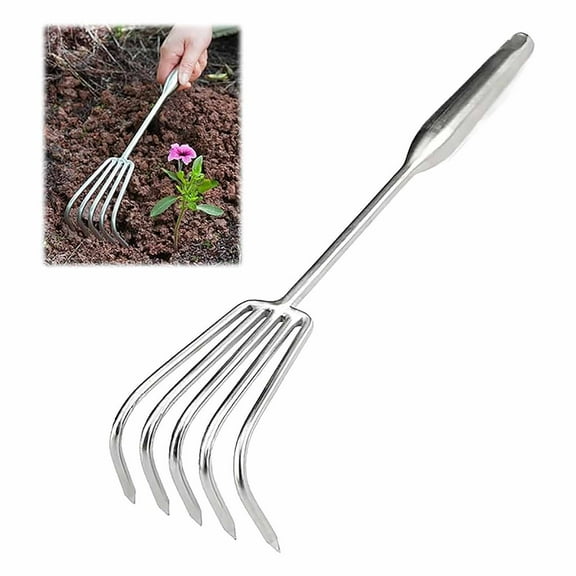 Stainless Steel Garden Rake, Heavy Duty Leaf Rake for Lawn Yard, Adjustable Garden Rake for Soil Sand, Metal Hand Rake for Gardening Beach