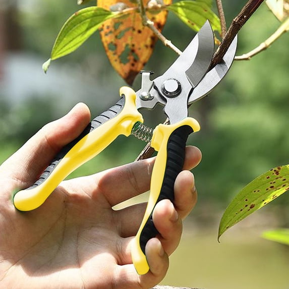 Stainless Steel Gardening Shears with Safety Lock, Ergonomic Double Finger Grip, Spring-Loaded Pruning Scissors for Orchard, Flower, Tree, Herb Trimming (19cm)