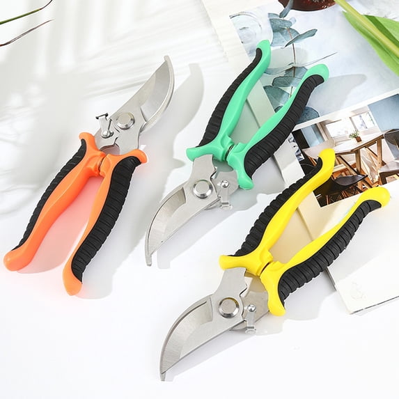 Stainless Steel Gardening Shears with Safety Lock, Ergonomic Double Finger Grip, Spring-Loaded Pruning Scissors for Orchard, Flower, Tree, Herb Trimming (19cm)