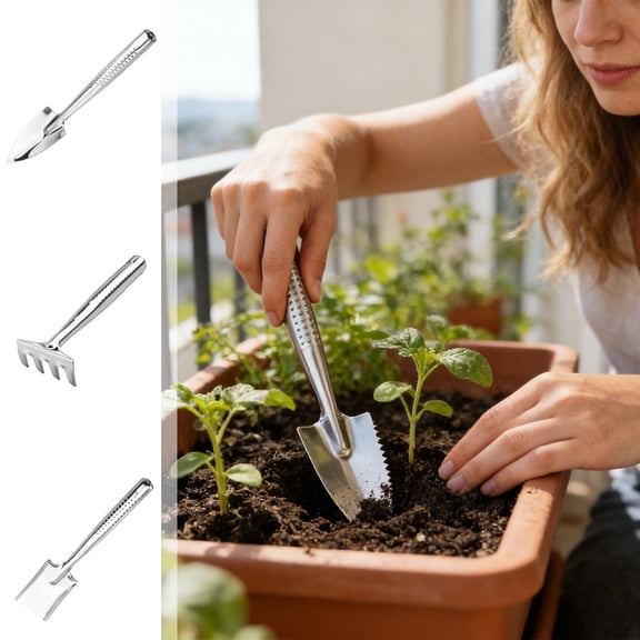 Stainless Steel Gardening Tool Kit Hand Tools With Trowel Cultivator Pruner Durable Rust Resistant for Easy Planting and Weeding Perfect for Gardeners and Home Garden Use