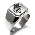 thumbnail image 1 of Stainless Steel Gargantuan Minotaur Engraved Square Flat Top Biker Style Polished Ring, 1 of 1