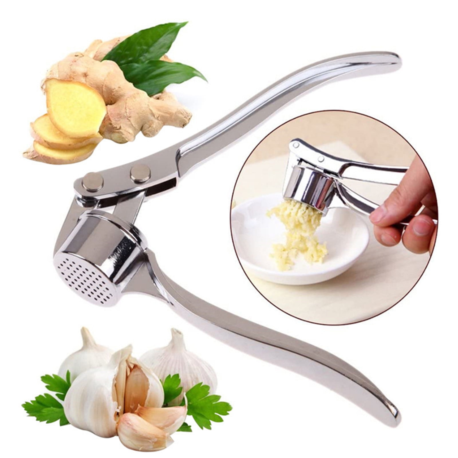 Stainless Steel Garlic Press Crusher Heavy Duty Kitchen Mincer Tool Easy & Clean 1PC Garlic Masher for Home Cooking
