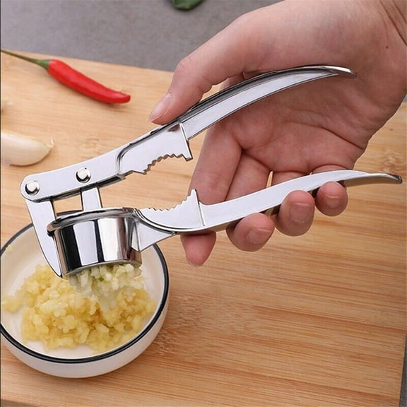 Stainless Steel Garlic Press Crusher Mincer Tool, Multi-Functional Kitchen Squeezer Masher Nutcracker Beer Opener for Garlic Ginger Vegetables, Easy to Clean Tool for Home Cooking