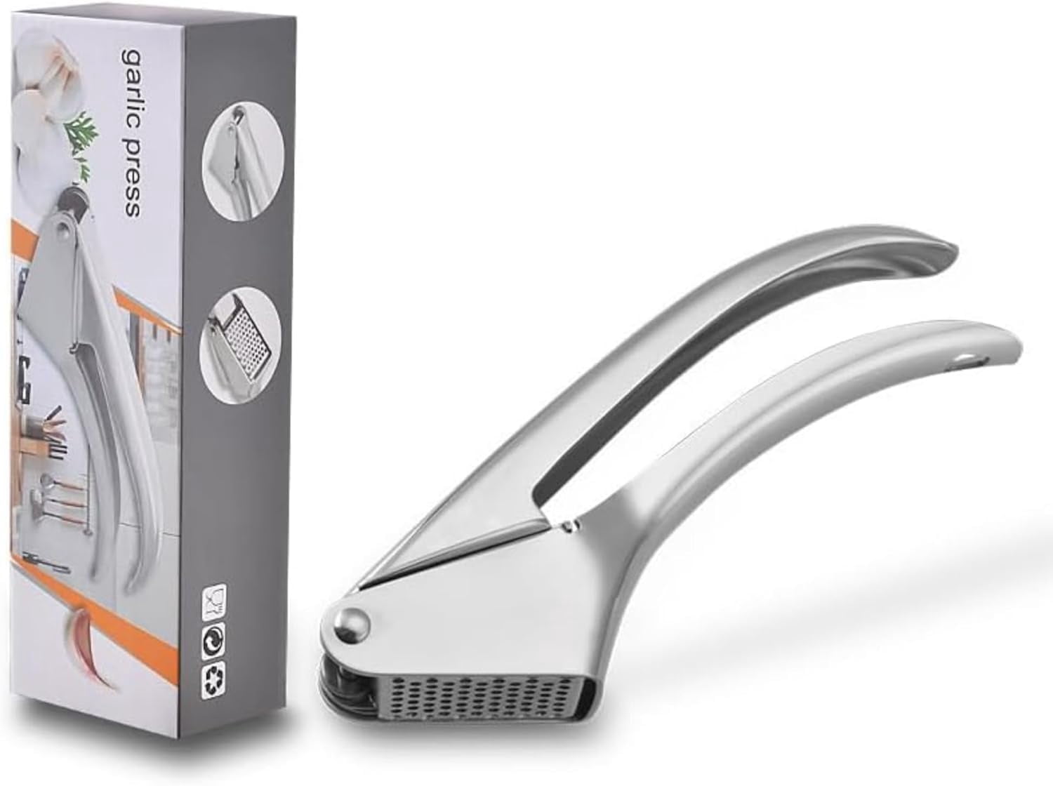 Stainless Steel Garlic Press – Heavy Duty No-Peel Garlic Crusher & Mincer, High Capacity Chamber, Rust-Free 304 Steel, Easy Clean & Dishwasher Safe Clove Crusher & Hand Mincer
