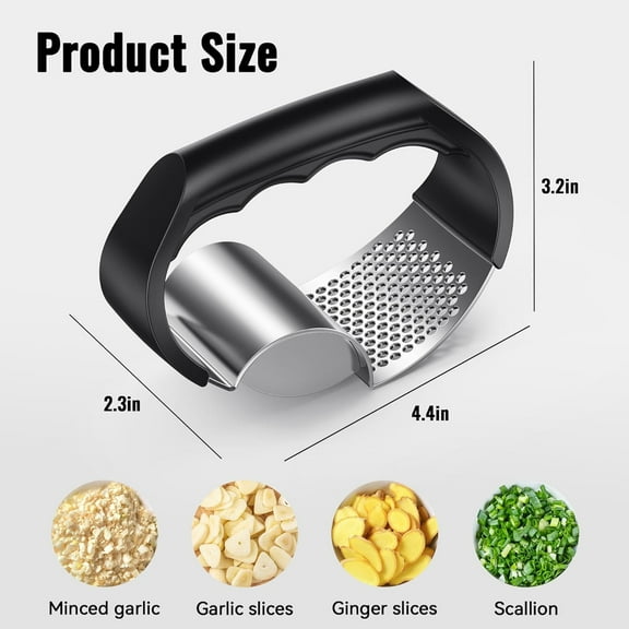 Stainless Steel Garlic Press Rocker 2-in-1 Garlic Chopper and Mincer for Effortless Kitchen prep, Slice Herbs and Small Ingredients, Ergonomic Handle, Easy to Clean & Dishwasher Safe