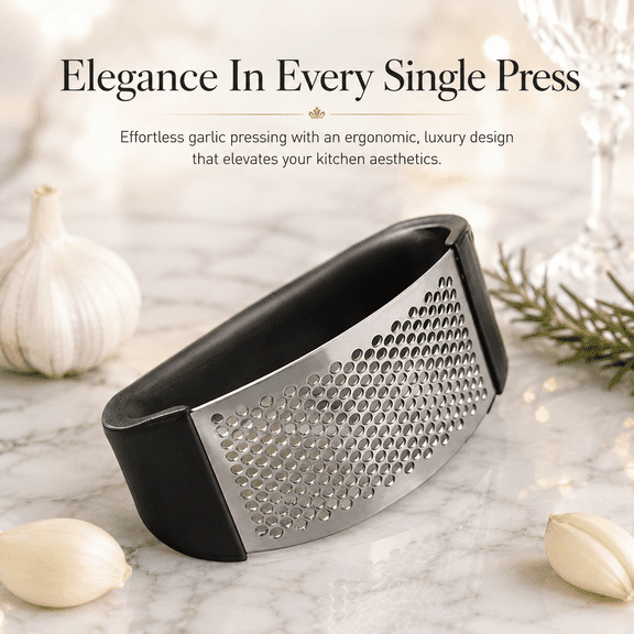Stainless Steel Garlic Press Rocker, Handheld Garlic Mincer, Black