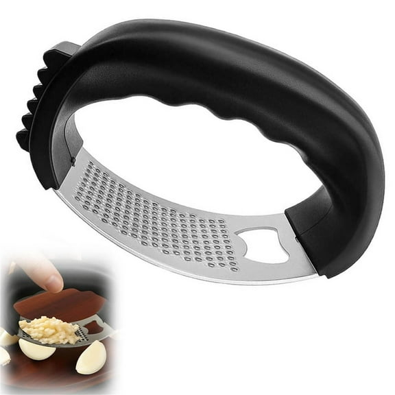 Stainless Steel Garlic Press Rocker | Manual Garlic Crusher & Mincer | Kitchen Gadget with Ergonomic Handle | Easy-Clean Garlic Chopper for Home Cooking | Includes Silicone Peeler & Cleaning Brush