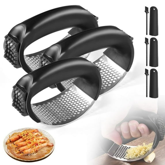 Stainless Steel Garlic Presser, 2025 Upgrade Garlic Press Rocker, Stainless Steel Garlic Mincer Crusher with Peeler, Cleaning Brush for Smash Garlic Kitchen Tools Kitchen Gadgets (2)