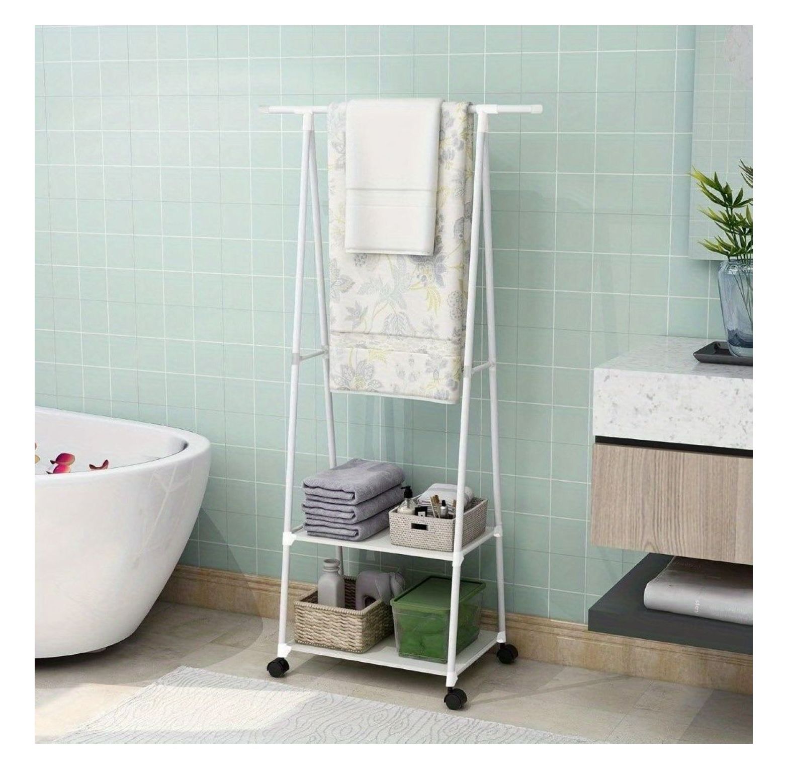 Garment Rack Office Stainless Steel Garment Rack with Shelves - Portable Rolling Clothes ...