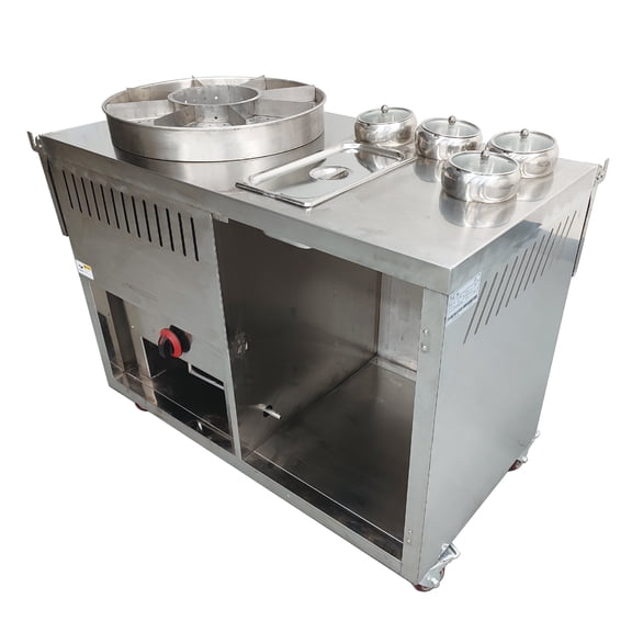 Stainless Steel Gas Mobile Food Cart 27L 9-Grid with Foldable Tabletop Brake Wheels
