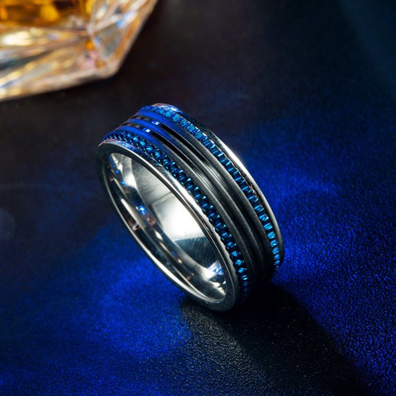 Unisex Two Tone Blue And Black Gear Ring Stainless Steel European And American Style Jewelry Sizes 7 To 12 Men