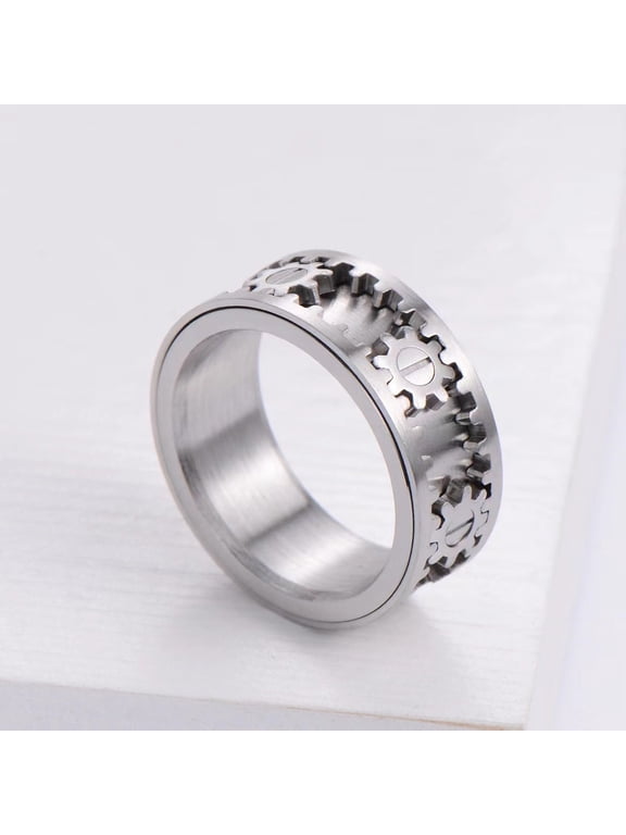 Stainless Steel Gear Ring For Men And Women Unisex Mechanical Design Silver Tone Statement Jewelry Everyday Use