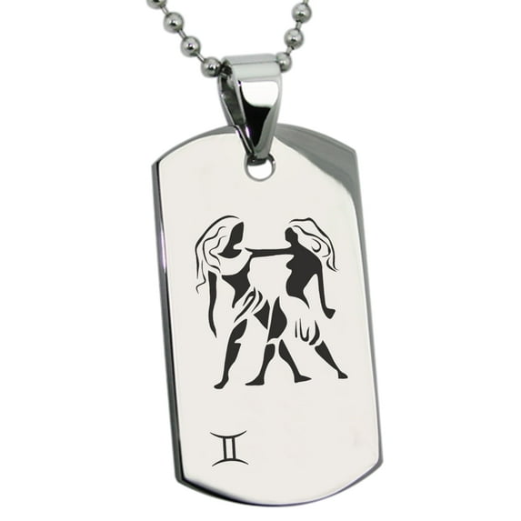 Tioneer Stainless Steel Gemini Astrology Zodiac Sign Engraved Dog Tag Pendant