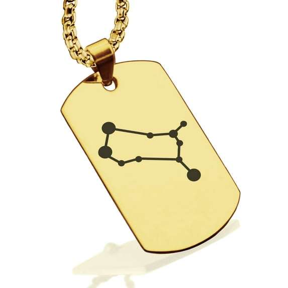 Stainless Steel Gemini (Twins) Astrology Constellation Dog Tag Pendant Necklace