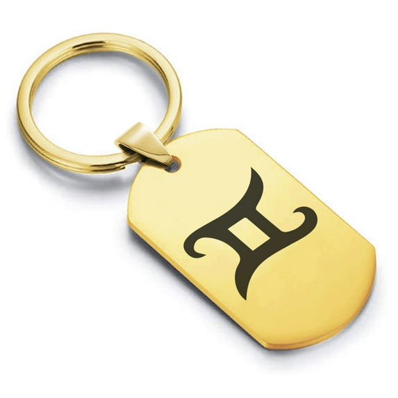 Stainless Steel Gemini Zodiac Sign (Twins) Dog Tag Keychain Circle Ring