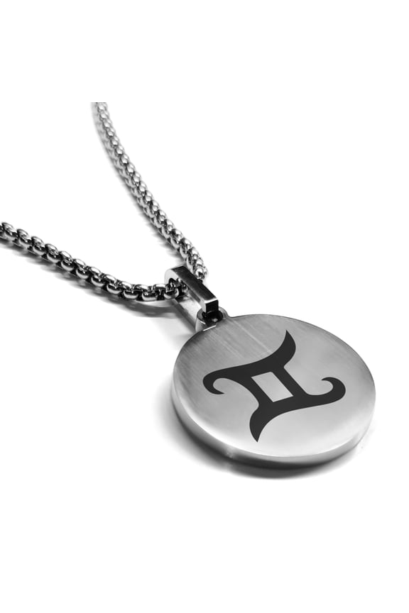 Stainless Steel Gemini Zodiac Sign (Twins) Round Medallion Pendant Necklace