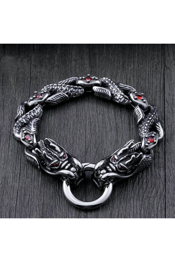 Stainless Steel Gemstone-inlaid Dragon Bracelet Titanium Steel Retro Fashion And Personalized Men's Hand Jewelry