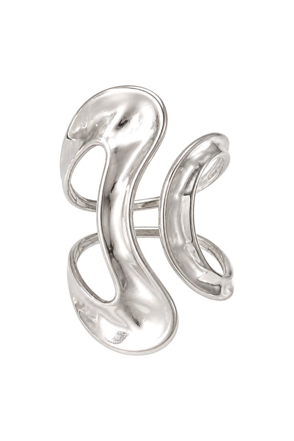 Stainless Steel Geometric Polished Shiny Adjustable Open Cuff Ring Silver R77